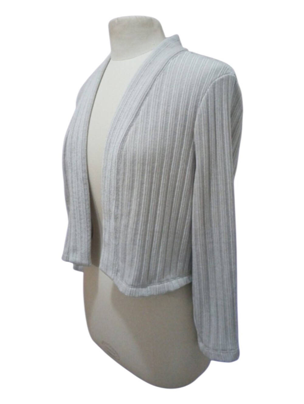 Cropped Light Gray Ribbed Cardigan - Picture 4 of 7